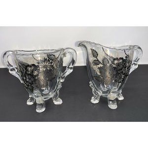 VIKING GLASS #42  Four Toed Open Sugar & Creamer SILVER CITY Springtime Overlay